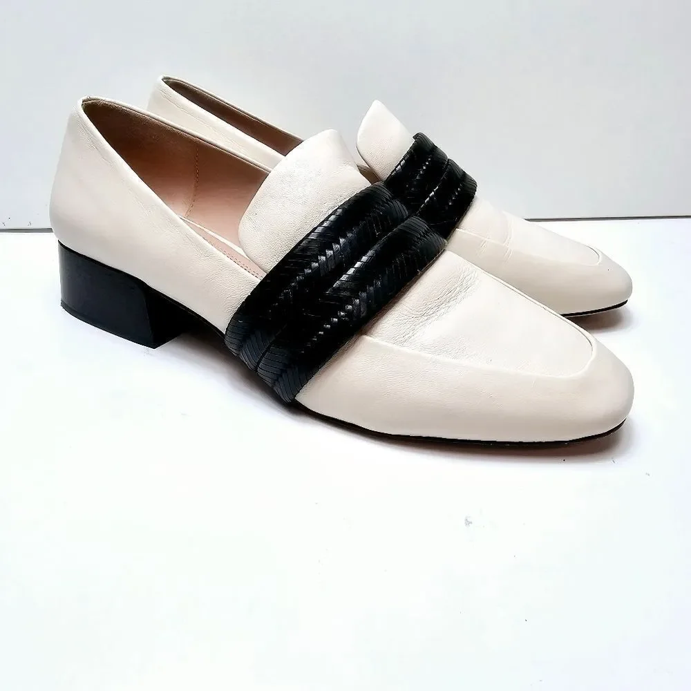 & Daughters AD Korean Braided Keeper Detail Leather Block Heel Loafers Size 8.5